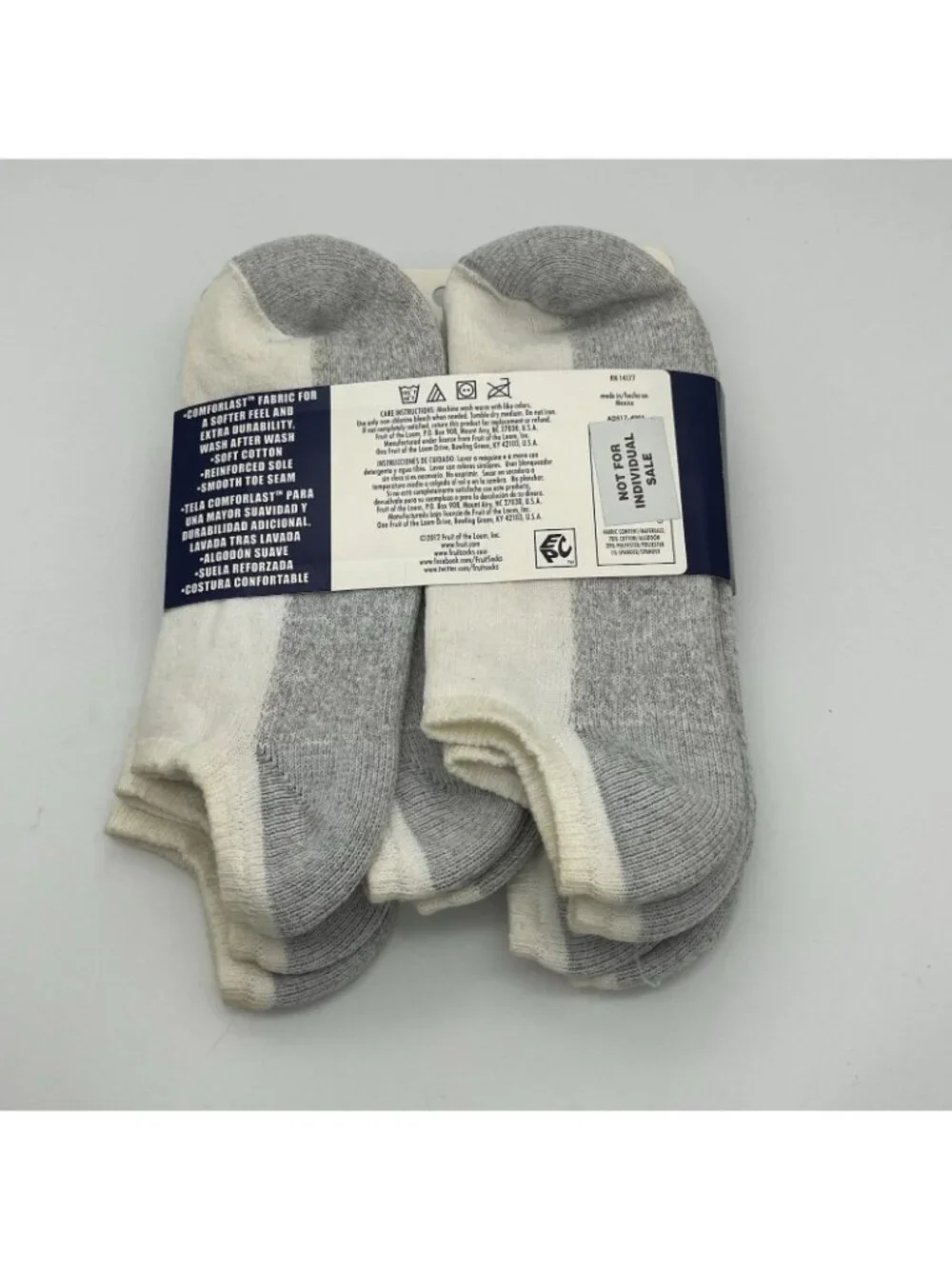 Fruit of the Loom Mens Socks 6-12 ComforLast Gray Sole No Show Invisibles NEW